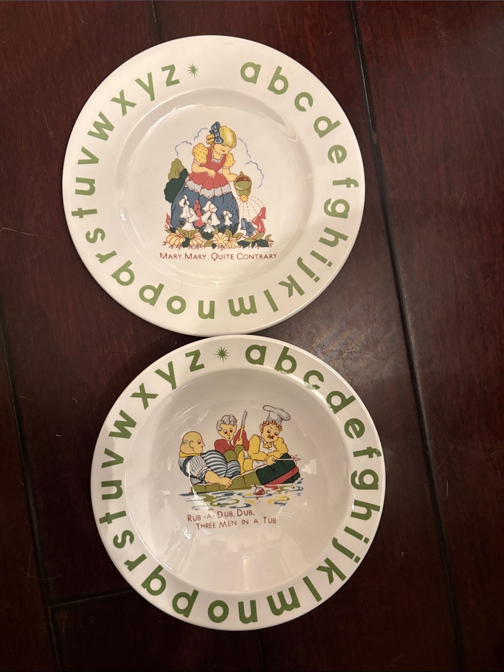 Children's Alphabet Ceramic Bowl Set in Green - Storybook Design